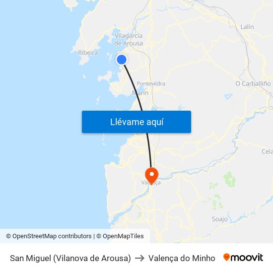 San Miguel (Vilanova de Arousa) to Valença do Minho map