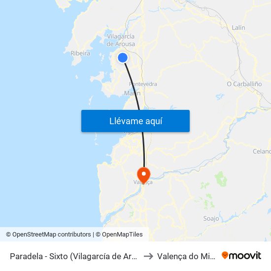 Paradela - Sixto (Vilagarcía de Arousa) to Valença do Minho map