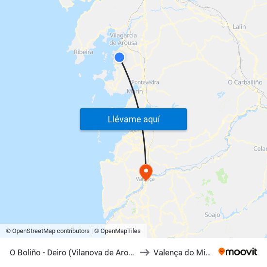 O Boliño - Deiro (Vilanova de Arousa) to Valença do Minho map