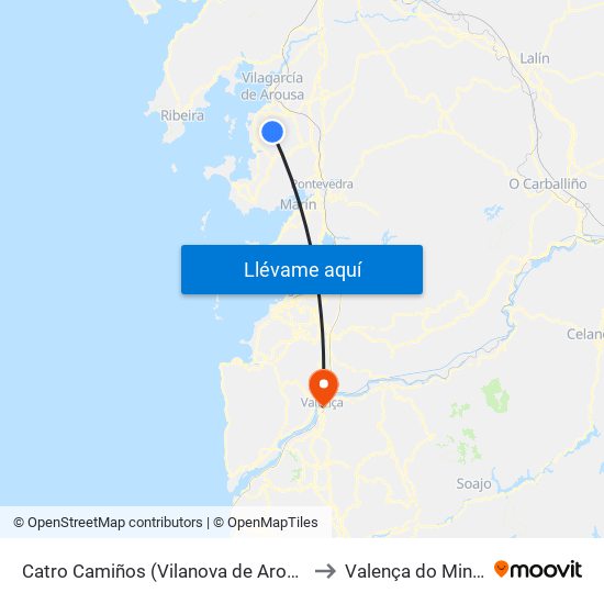 Catro Camiños (Vilanova de Arousa) to Valença do Minho map