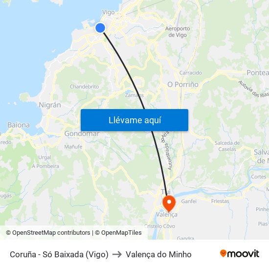 Coruña - Só Baixada (Vigo) to Valença do Minho map
