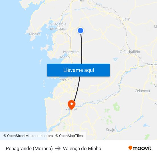 Penagrande (Moraña) to Valença do Minho map