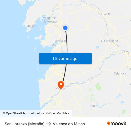 San Lorenzo (Moraña) to Valença do Minho map