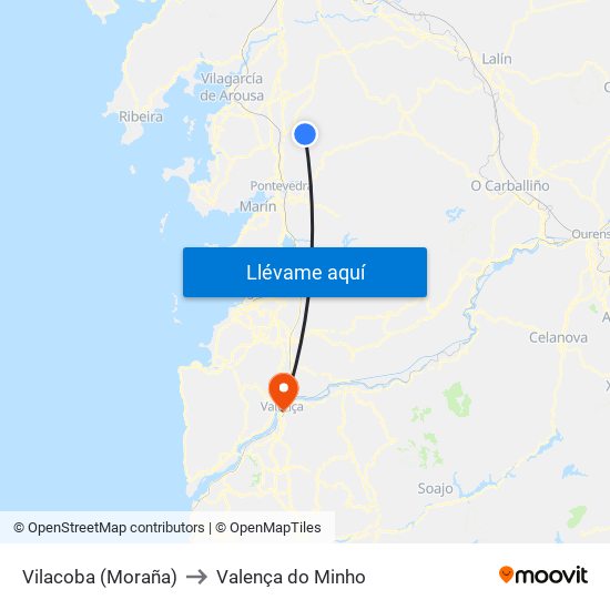Vilacoba (Moraña) to Valença do Minho map