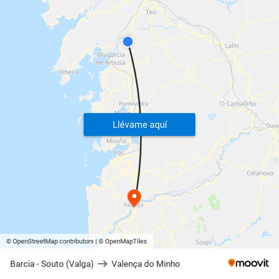Barcia - Souto (Valga) to Valença do Minho map