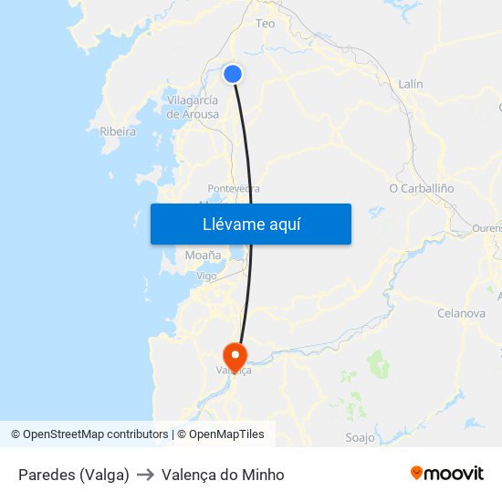 Paredes (Valga) to Valença do Minho map