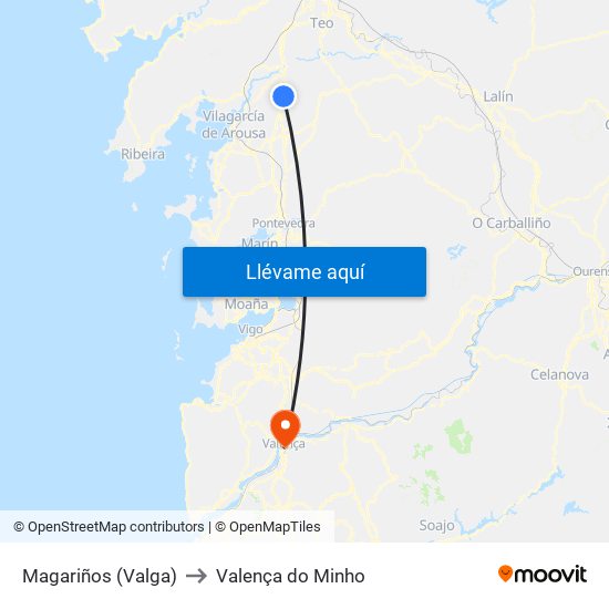 Magariños (Valga) to Valença do Minho map