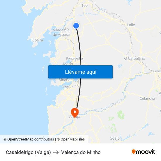 Casaldeirigo (Valga) to Valença do Minho map
