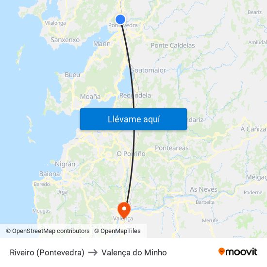 Riveiro (Pontevedra) to Valença do Minho map