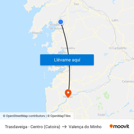 Trasdaveiga - Centro (Catoira) to Valença do Minho map