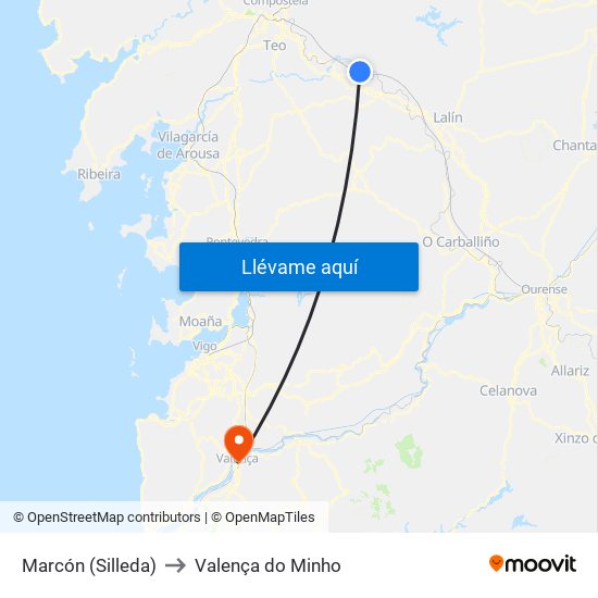 Marcón (Silleda) to Valença do Minho map