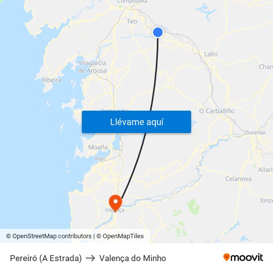 Pereiró (A Estrada) to Valença do Minho map