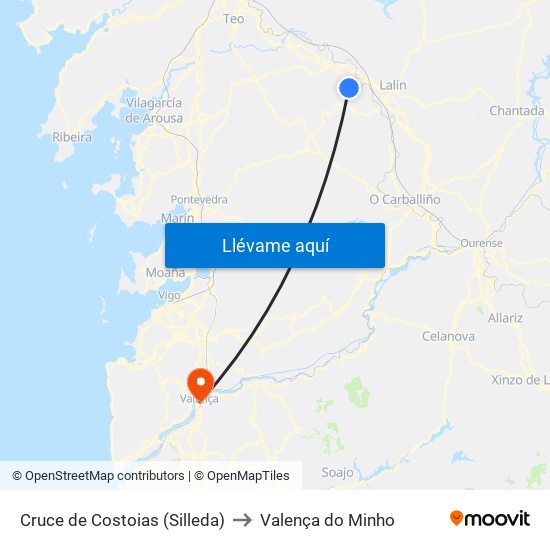 Cruce de Costoias (Silleda) to Valença do Minho map