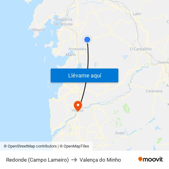 Redonde (Campo Lameiro) to Valença do Minho map