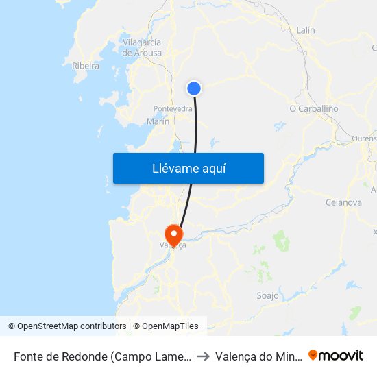 Fonte de Redonde (Campo Lameiro) to Valença do Minho map