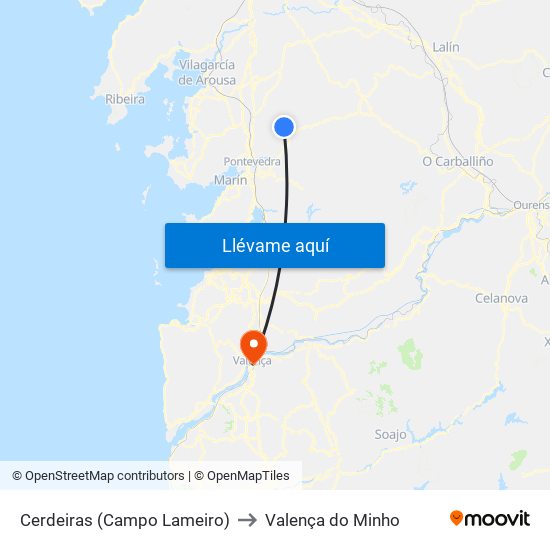 Cerdeiras (Campo Lameiro) to Valença do Minho map