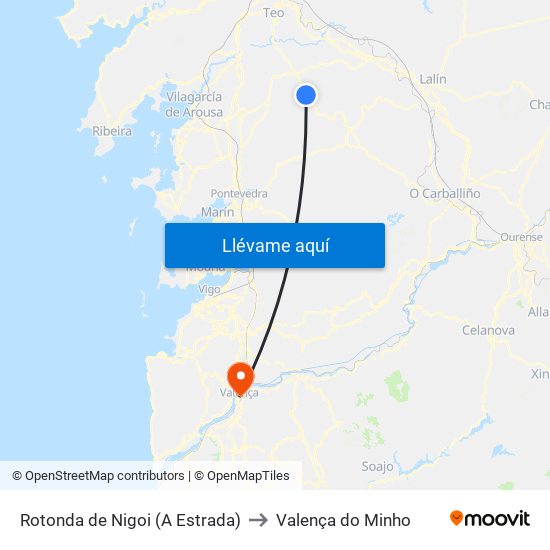 Rotonda de Nigoi (A Estrada) to Valença do Minho map