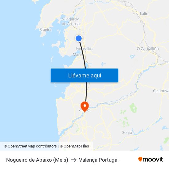 Nogueiro de Abaixo (Meis) to Valença Portugal map