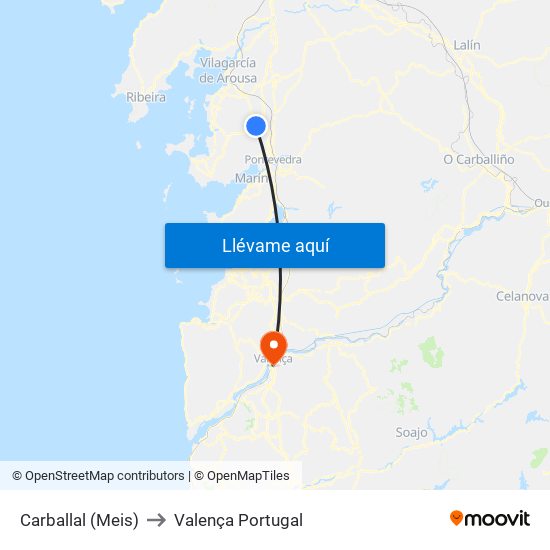 Carballal (Meis) to Valença Portugal map