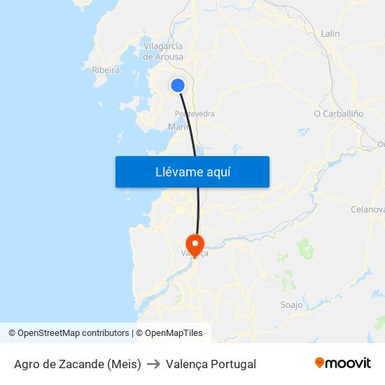 Agro de Zacande (Meis) to Valença Portugal map