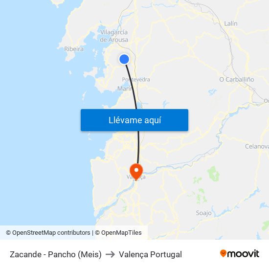 Zacande - Pancho (Meis) to Valença Portugal map