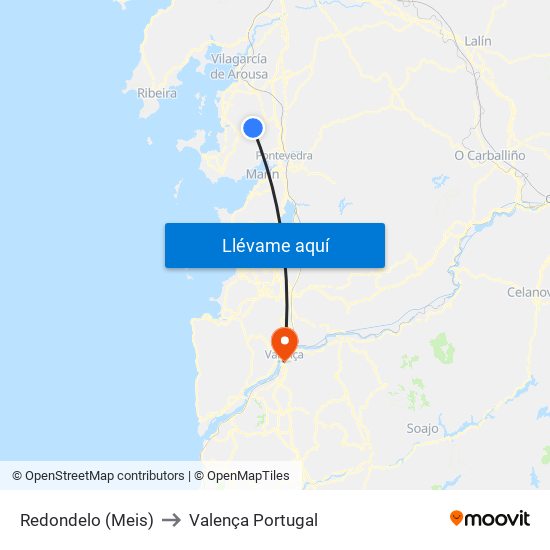 Redondelo (Meis) to Valença Portugal map