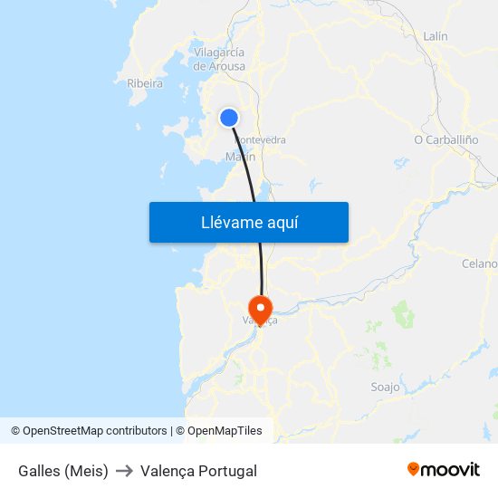 Galles (Meis) to Valença Portugal map