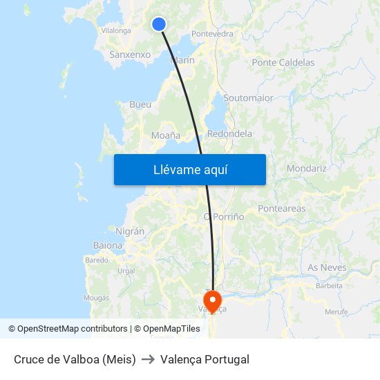 Cruce de Valboa (Meis) to Valença Portugal map