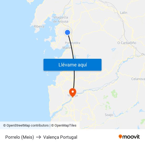 Porrelo (Meis) to Valença Portugal map