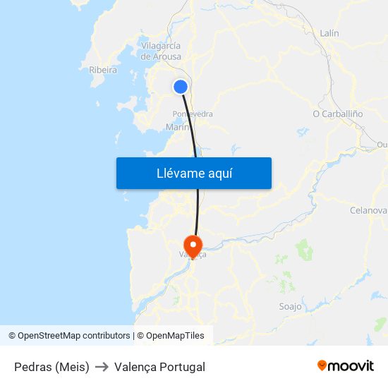 Pedras (Meis) to Valença Portugal map
