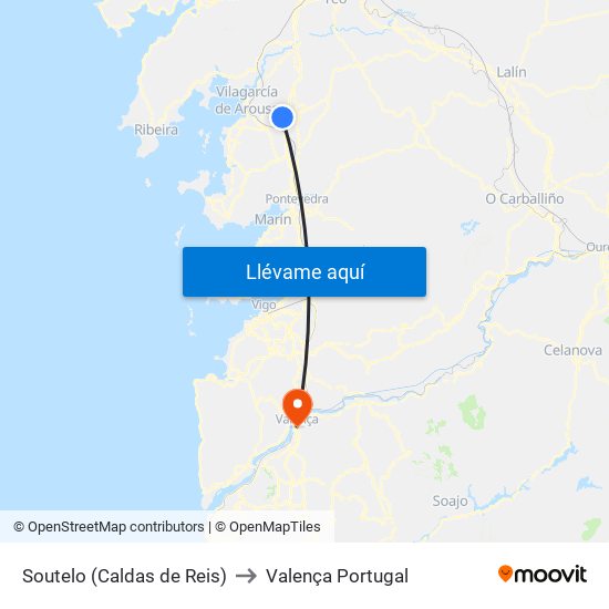 Soutelo (Caldas de Reis) to Valença Portugal map