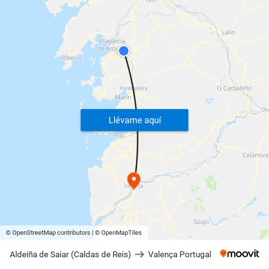 Aldeíña de Saiar (Caldas de Reis) to Valença Portugal map