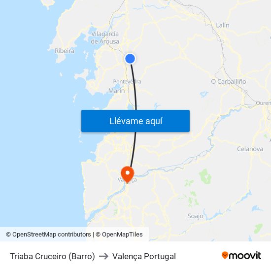 Triaba Cruceiro (Barro) to Valença Portugal map