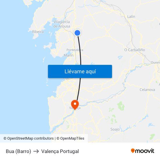 Bua (Barro) to Valença Portugal map