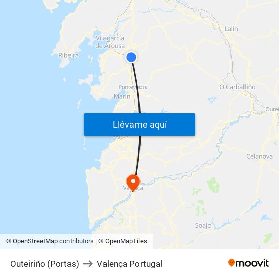 Outeiriño (Portas) to Valença Portugal map