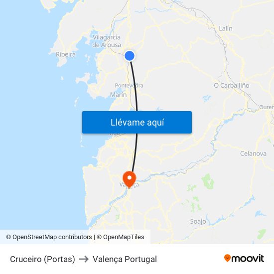 Cruceiro (Portas) to Valença Portugal map