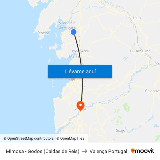 Mimosa - Godos (Caldas de Reis) to Valença Portugal map