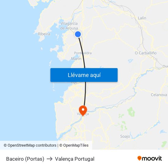 Baceiro (Portas) to Valença Portugal map