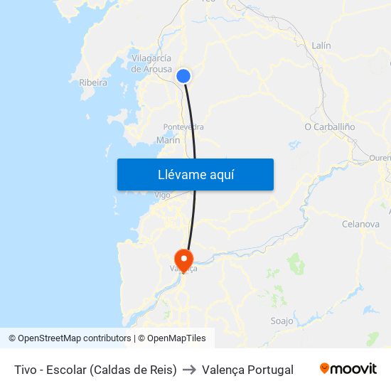 Tivo - Escolar (Caldas de Reis) to Valença Portugal map