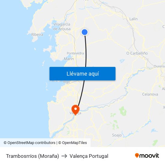 Trambosrríos (Moraña) to Valença Portugal map