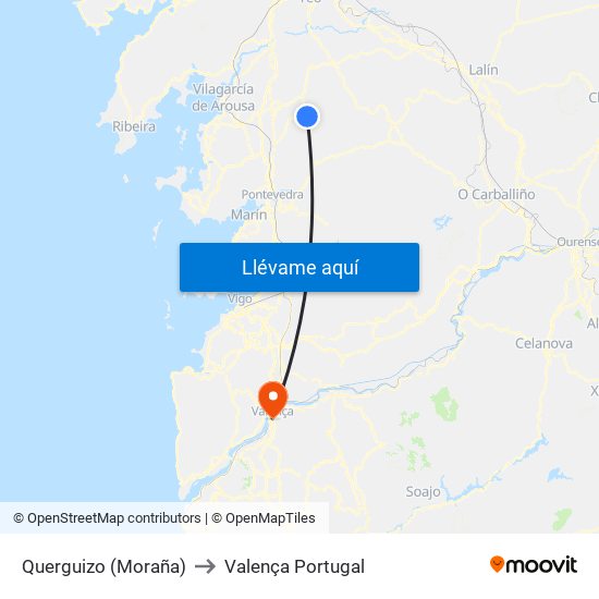 Querguizo (Moraña) to Valença Portugal map