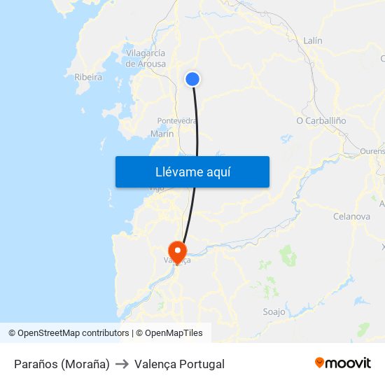 Paraños (Moraña) to Valença Portugal map