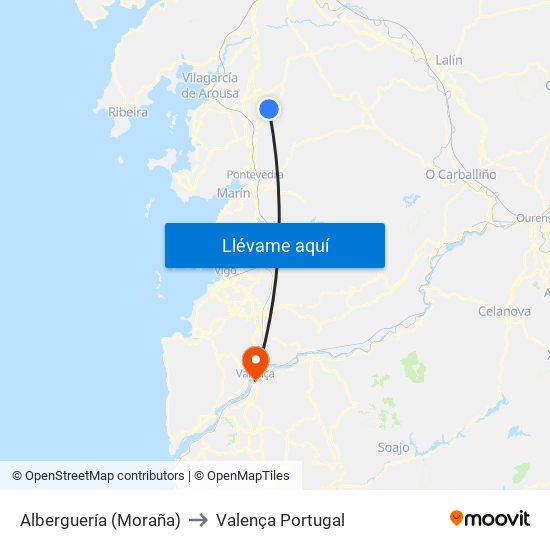 Alberguería (Moraña) to Valença Portugal map
