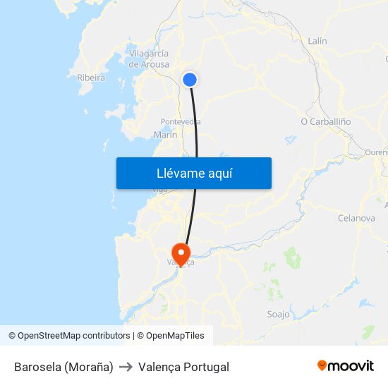 Barosela (Moraña) to Valença Portugal map