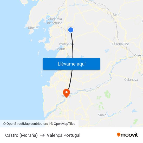 Castro (Moraña) to Valença Portugal map