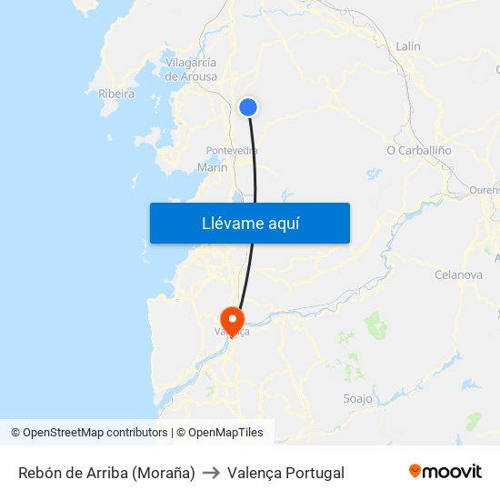 Rebón de Arriba (Moraña) to Valença Portugal map
