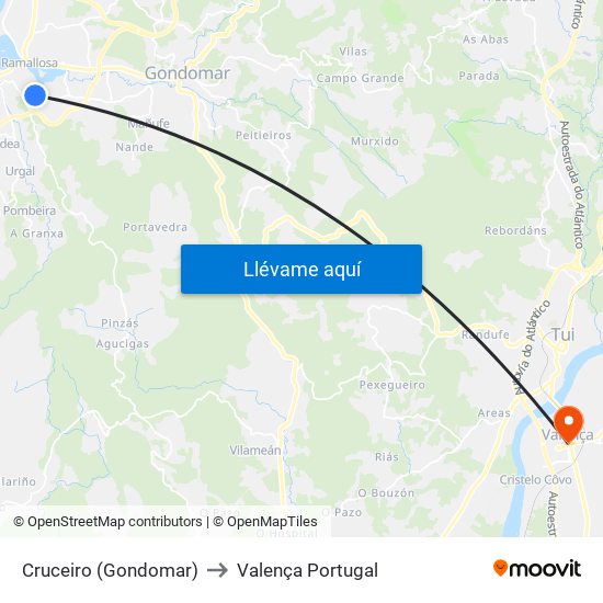 Cruceiro (Gondomar) to Valença Portugal map