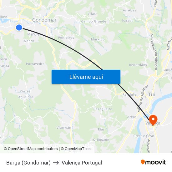 Barga (Gondomar) to Valença Portugal map