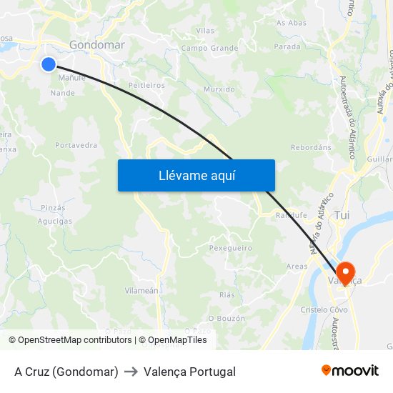 A Cruz (Gondomar) to Valença Portugal map