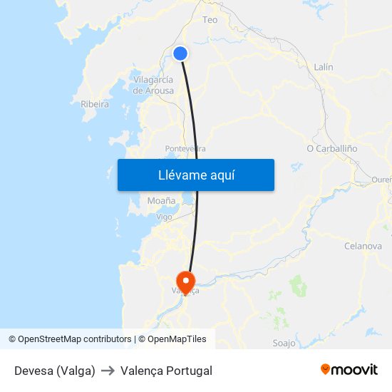 Devesa (Valga) to Valença Portugal map